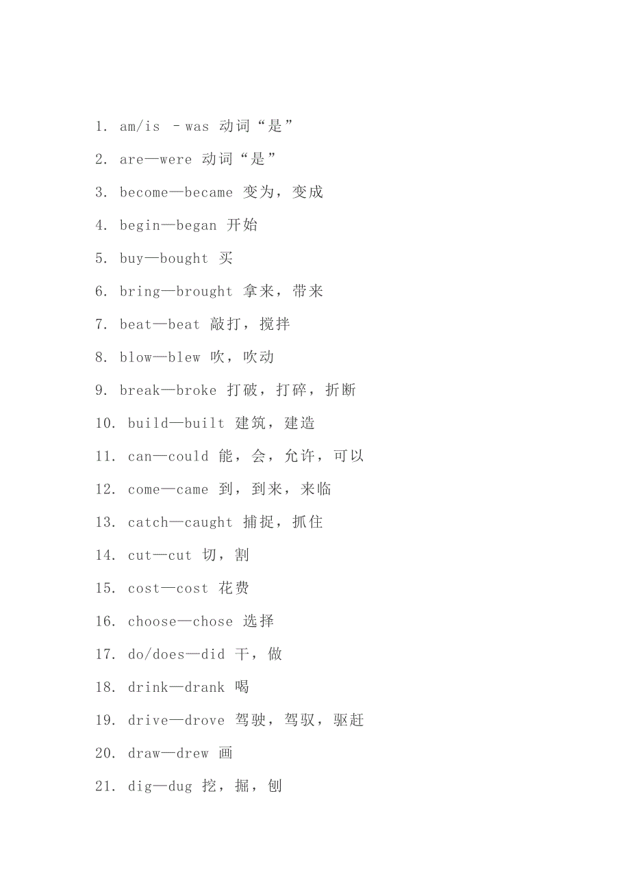 小學(xué)英語動詞的過去式不規(guī)則變化表_第1頁