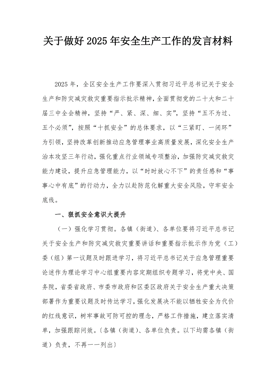 關(guān)于做好2025年安全生產(chǎn)工作的發(fā)言材料_第1頁